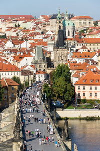 High angle view of buildings in town