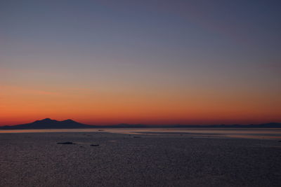 Scenic view of sea against clear sky during sunset