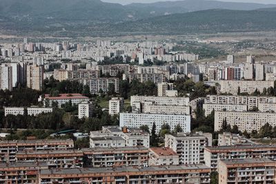 High angle view of buildings in city