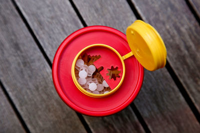 High angle view of drink on table