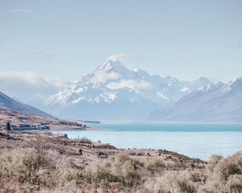 Scenic view of snowcapped mountains against sky