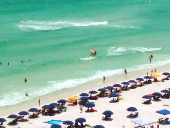 High angle view of people on beach