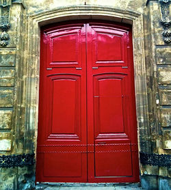 Close-up of closed red door