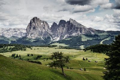 Scenic view of landscape and mountains against sky