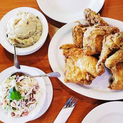 High angle view of food in plate