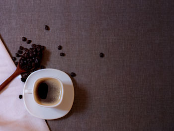 Directly above shot of coffee cup on table