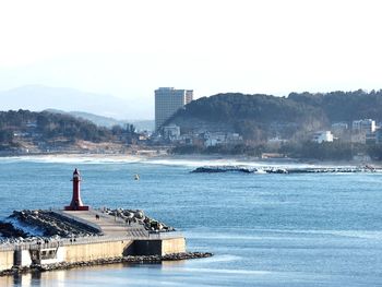 View of lighthouse in city