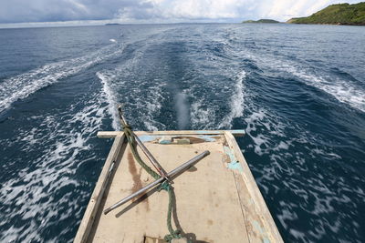 High angle view of ship in sea against sky