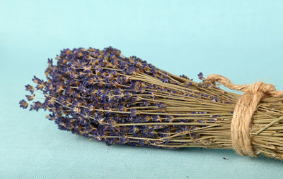 Close-up of lavender bouquet on table