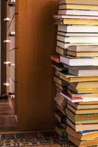 Stack of books on table