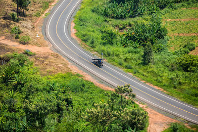 High angle view of car on road