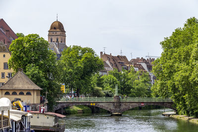 Idyllic waterside impression of strasbourg, a city at the alsace region in france