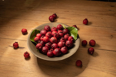 High angle view of fruits on table