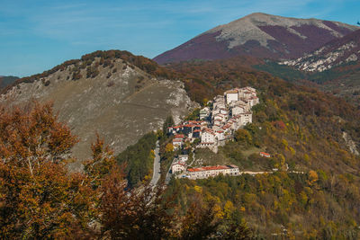 Scenic view of mountains against sky during autumn