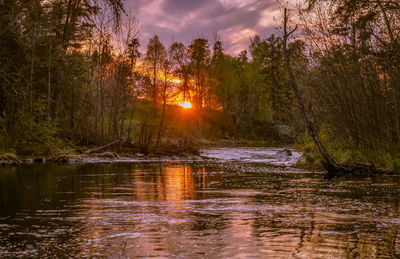 Scenic view of lake against sky at sunset