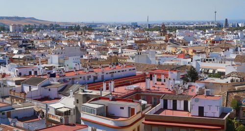 High angle view of townscape against sky