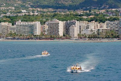 High angle view of swimming in sea