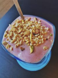 High angle view of breakfast in bowl on table