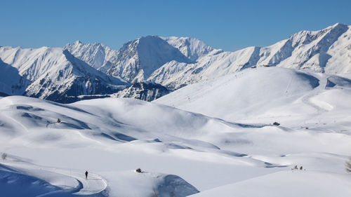Scenic view of snowcapped mountains against sky