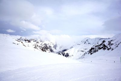 Scenic view of mountains against sky during winter