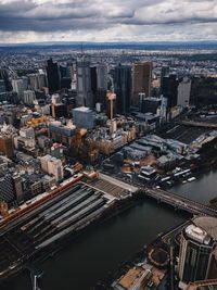 High angle view of buildings in city