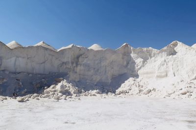 Scenic view of desert against clear blue sky