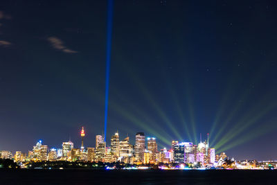 Sydney cityscape at night with colorful lights illuminating city skyline