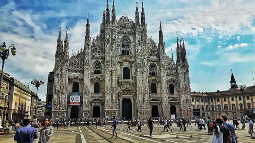 High angle view of church in front of building