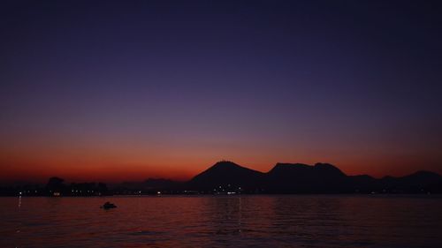 Scenic view of sea against clear sky at sunset