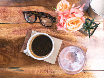 High angle view of tea cup on table