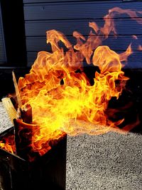 Close-up of fire burning at night