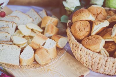 High angle view of bread in plate on table