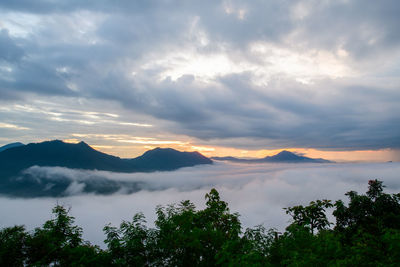 Scenic view of mountains against sky during sunset