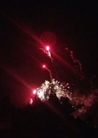 Low angle view of firework display at night