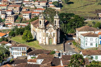 High angle view of buildings in city