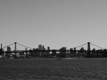 View of suspension bridge in city