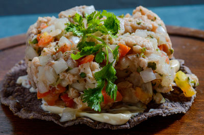 Close-up of food in plate on table