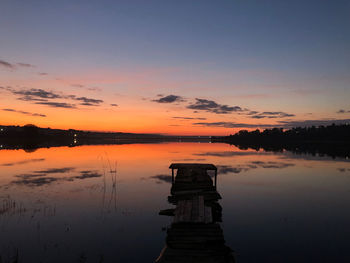 Scenic view of lake against sky during sunset