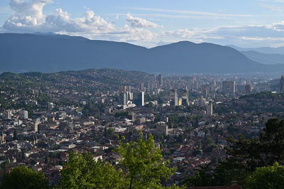 High angle view of buildings in city