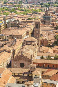 Aerial view of bologna with beautiful church and historical buildings