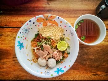 High angle view of breakfast served on table