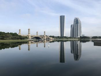 Reflection of buildings in lake