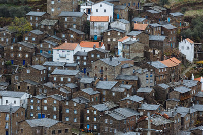 High angle view of buildings in town