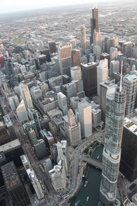 Aerial view of modern buildings in city