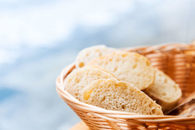 Close-up of bread in wicker basket