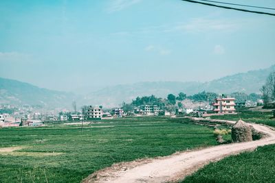 Scenic view of agricultural field against sky