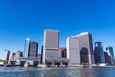 River against tall buildings