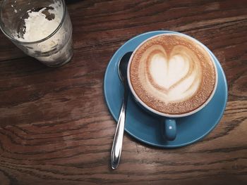 High angle view of coffee on table