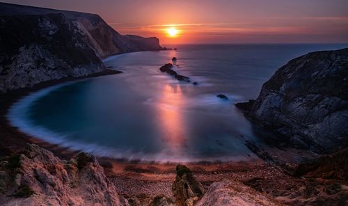 Scenic view of sea against sky during sunset