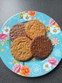 High angle view of breakfast on table